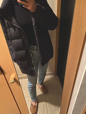 「MOUSSY（マウジー）のMVS SKINNY（デニムパンツ）」を使った、haさん（レディース・161cm）の冬コーディネート
