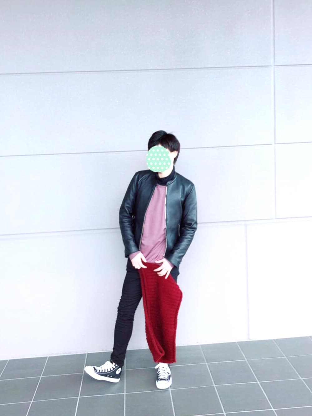 「はるコーデ、シンプルコーデ、ootd、きれいめカジュアル、高校生、大人コーデ、outfit、ライダース、お洒落さんとつながりたい、LIDnM」｜「UNIQLOのアイテム（トップス、ブラック系）」を使った、kokuさん（メンズ・173cm）の冬コーディネートの1枚目の写真