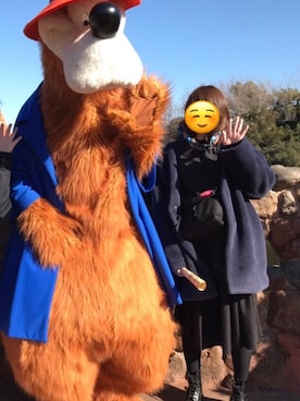 「Omekashi（オメカシ）のレイヤードコート（マウンテンパーカー、ブルー系）」を使った、ありすさん（レディース・156cm）の冬コーディネート