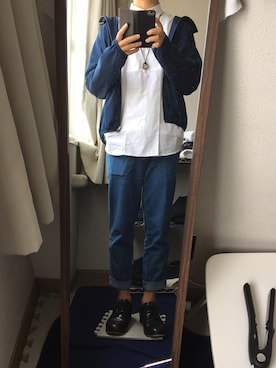 Gu ストレッチデニムイージーテーパードパンツ ９分丈 を使ったメンズ人気ファッションコーディネート Wear