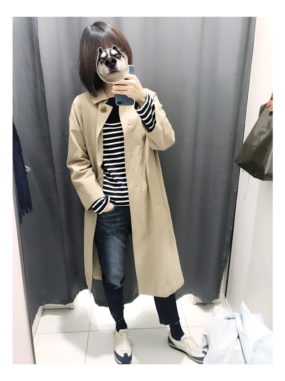 「randompieceのアイテム（トレンチコート、ベージュ系）」を使った、ChrisQi齐小7さん（レディース・168cm）の春コーディネートの1枚目の写真