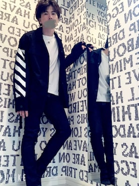 「OFF-WHITE」｜「アイテム（ノーカラージャケット）」を使った、yu-yaさん（メンズ・177cm）の冬コーディネート