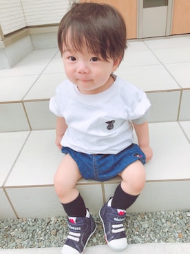 「MIKI HOUSE（ミキハウス）のアイテム（その他パンツ）」を使った、Rさん（キッズ・70cm）の秋コーディネート