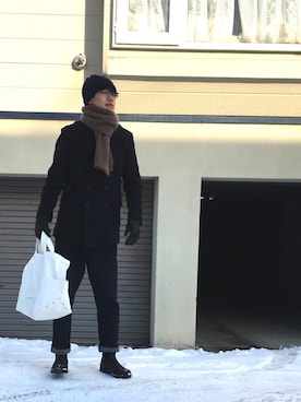 「Scye（サイ）のアイテム（ピーコート）」を使った、UTさん（メンズ・185cm）の冬コーディネート