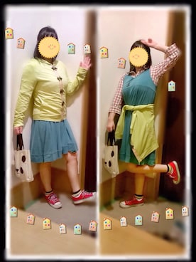 「ユニクロをリメイクのアイテム（パーカー、グリーン系）」を使った、はねはねさん（レディース・162cm）の春コーディネート