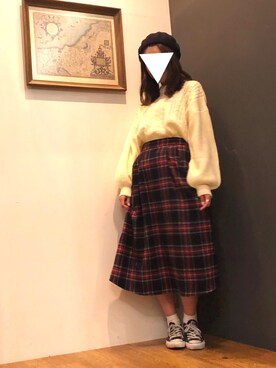 「SEVENDAYS=SUNDAY（セブンデイズサンデイ）の・チェックタックフレアースカート（スカート）」を使った、あいりんさん（レディース・158cm）の秋コーディネート