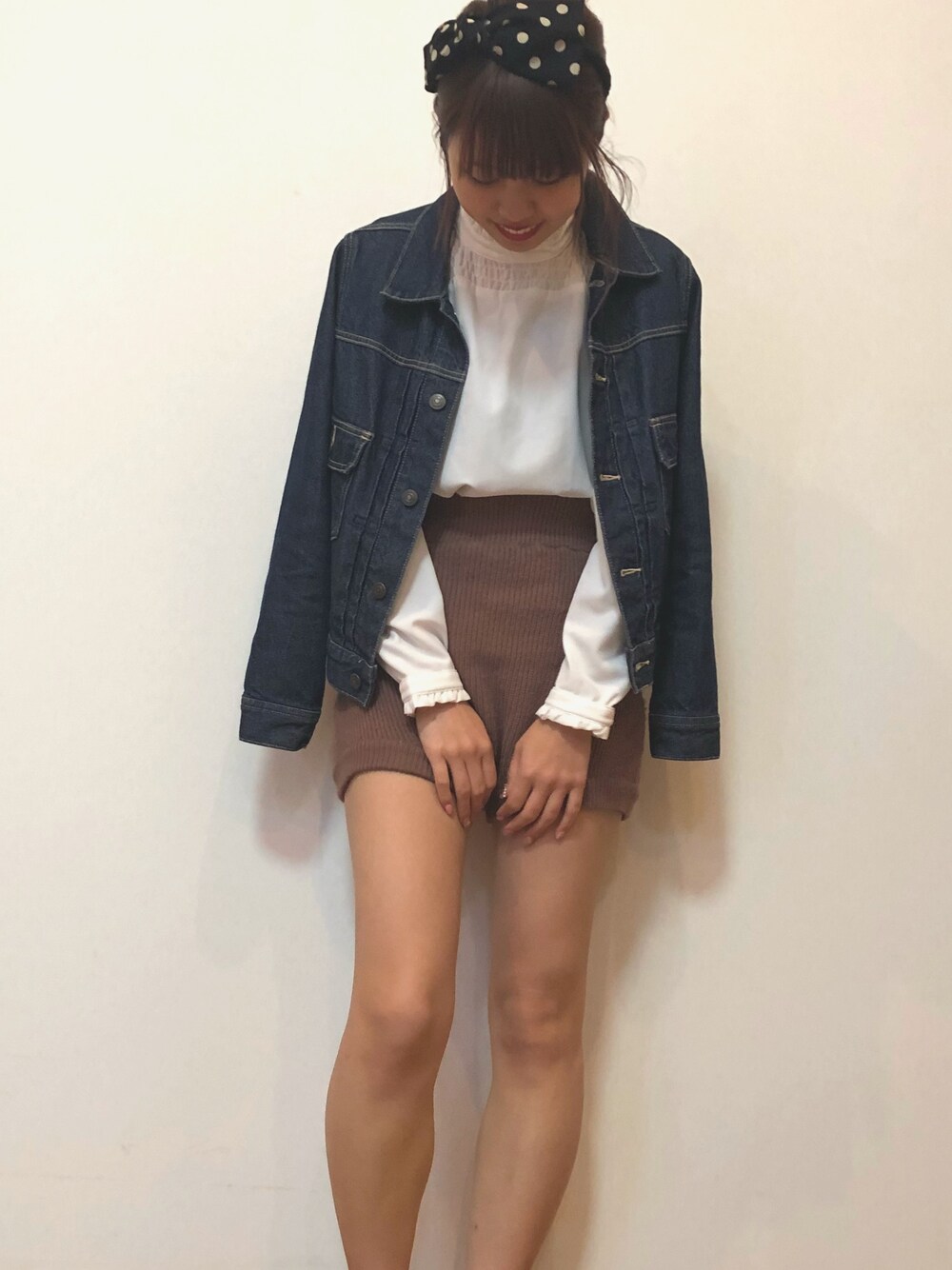 「今日のコーデ、コーディネート、ジージャン、フーズフーチコ、ローリーズファーム(LOWRYS FARM)、ブラウス、プチプラコーデ、おしゃれさんと繋がりたい、お洒落さんとつながりたい」｜「LOWRYS FARMのＣＯＮＥ／Ｇジャン　779388 （デニムジャケット、ブルー系）」を使った、あいりんさん（レディース・158cm）の春コーディネートの1枚目の写真