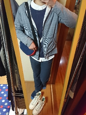 「アイテム（その他アウター、ブルー系）」を使った、すずたろうさん（メンズ・169cm）の春コーディネート