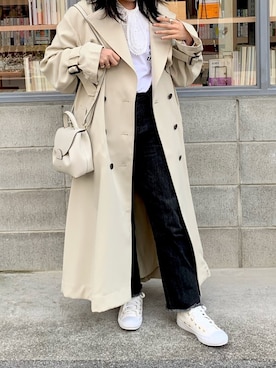 「MOUSSY（マウジー）のアイテム（トレンチコート）」を使った、にこすけ🕊さん（レディース・153cm）の春コーディネート