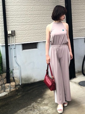 「アイテム（つなぎ/オールインワン、ベージュ系）」を使った、yayoiさん（レディース・161cm）の夏コーディネート