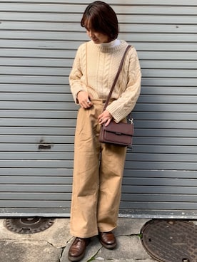 「ケーブルニット」｜「アイテム（ブーティ）」を使った、Rayさん（レディース・159cm）の秋コーディネート
