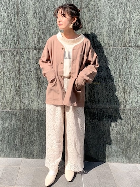 「レースパンツ」｜「アイテム（ブルゾン）」を使った、Rayさん（レディース・159cm）の春コーディネート