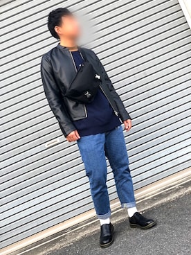 「リドム」｜「アイテム（ライダースジャケット）」を使った、けんぴーさん（メンズ・175cm）の冬コーディネート
