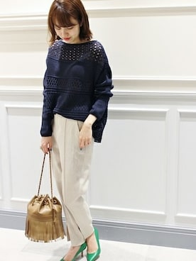 「ネイビー×ホワイト」｜Mayuさん（レディース・159cm）の春コーディネート