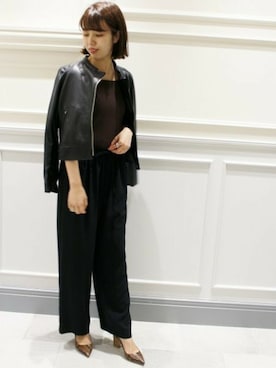 「パイソン柄」｜「アイテム（ライダースジャケット）」を使った、Mayuさん（レディース・159cm）の秋コーディネート