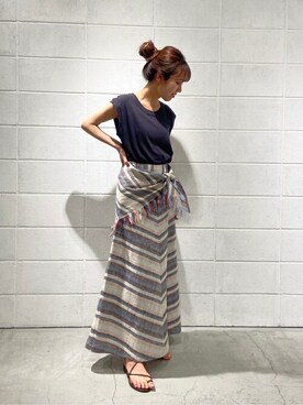 「アイテム（タンクトップ、グレー系）」を使った、Mayuさん（レディース・159cm）の春コーディネート