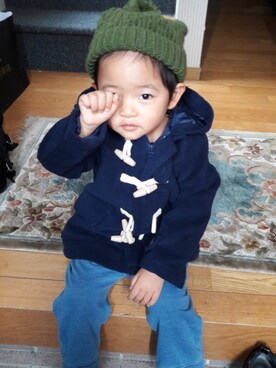「petit main（プティマイン）のアイテム（Outerwear、ブルー系）」を使った、TakeMarinさん（キッズ・100cm）の冬コーディネート