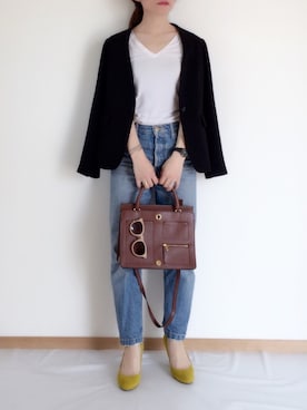 「ウエストイン」｜「アイテム（ノーカラージャケット）」を使った、minimalist_aponさん（レディース・152cm）の春コーディネート