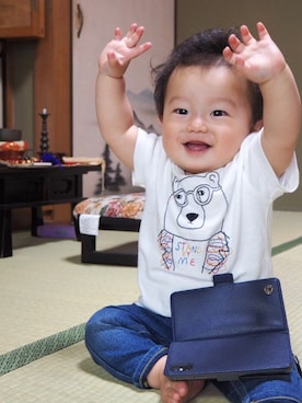 「BUDDY Lee（バディーリー）のアイテム（パンツ）」を使った、RooooMIさん（キッズ・70cm）の夏コーディネート