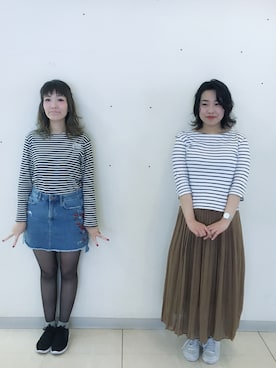 「アイテム（デニムスカート）」を使った、ayumiさん（レディース・167cm）の春コーディネート