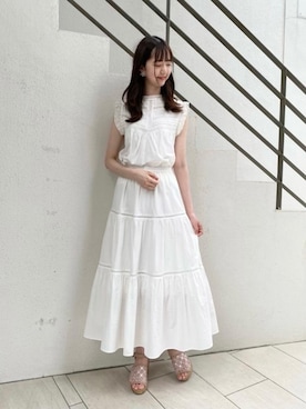 「コットンブラウス」｜みほさん（レディース・166cm）の夏コーディネート