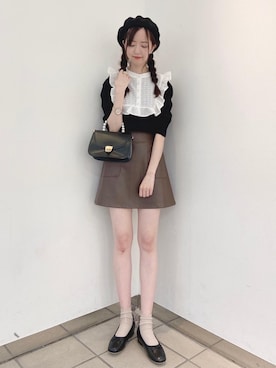 「レザースカート」｜「アイテム（ハンチング/ベレー帽）」を使った、みほさん（レディース・166cm）の夏コーディネート