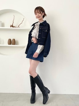 「ボウタイ」｜「アイテム（デニムジャケット）」を使った、みほさん（レディース・166cm）の春コーディネート
