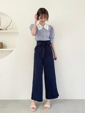 「レースカラー」｜みほさん（レディース・166cm）の春コーディネート