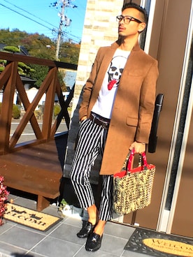 「DOWBL（ダブル）のアイテム（スラックス）」を使った、近岡良次さん（メンズ・178cm）の冬コーディネート