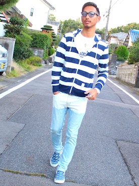 「DOWBL（ダブル）のアイテム（パンツ）」を使った、近岡良次さん（メンズ・178cm）の秋コーディネート