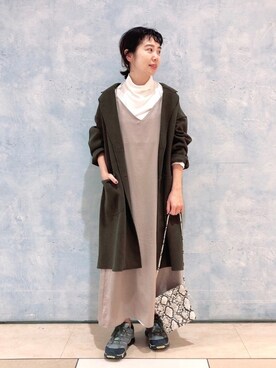「キャミワンピ」｜「アイテム（チェスターコート）」を使った、noriさん（レディース・155cm）の秋コーディネート