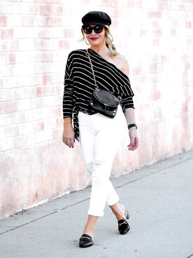 「stripes」｜「アイテム（スウェット）」を使った、Zia Domicさん（レディース・165cm）の夏コーディネート