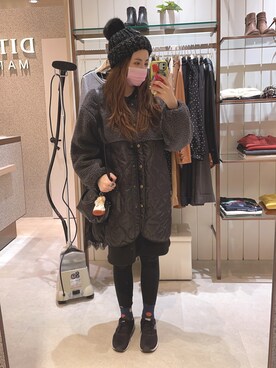 「Ne-net（ネネット）のアイテム（帽子、ブラック系）」を使った、dolla さん（レディース・160cm）の冬コーディネート