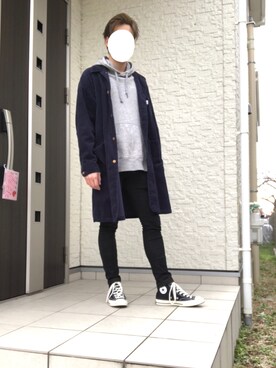 「リドム」｜「アイテム（ステンカラーコート）」を使った、のすけさん（メンズ・174cm）の冬コーディネート