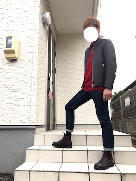 「リドム」｜「アイテム（ライダースジャケット）」を使った、のすけさん（メンズ・174cm）の冬コーディネート
