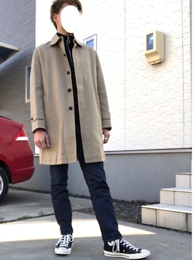 「チャックテイラー」｜「アイテム（トレンチコート）」を使った、のすけさん（メンズ・174cm）の冬コーディネート