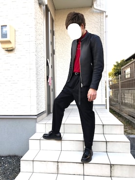 「リドム」｜「アイテム（ライダースジャケット）」を使った、のすけさん（メンズ・174cm）の冬コーディネート