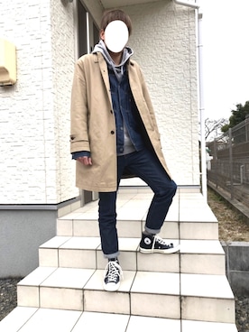 「Levi's」｜「アイテム（トレンチコート）」を使った、のすけさん（メンズ・174cm）の冬コーディネート