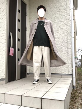 「TOMMY HILFIGER」｜「アイテム（ステンカラーコート）」を使った、のすけさん（メンズ・174cm）の冬コーディネート