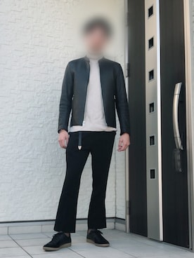 「ジャーマントレーナー」｜「アイテム（ライダースジャケット）」を使った、のすけさん（メンズ・174cm）の秋コーディネート