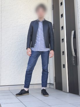 「ジャーマントレーナー」｜「アイテム（ライダースジャケット）」を使った、のすけさん（メンズ・174cm）の秋コーディネート