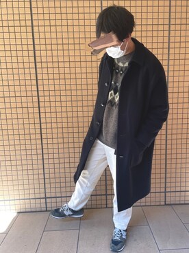 「アイテム（ステンカラーコート、ブルー系）」を使った、shotaさん（メンズ・173cm）の冬コーディネート