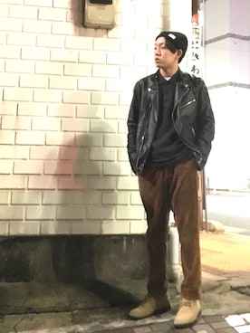 「FREAK'S STORE（フリークスストア）のアイテム（ライダースジャケット）」を使った、Takaharaさん（メンズ・165cm・20代）の秋コーディネート