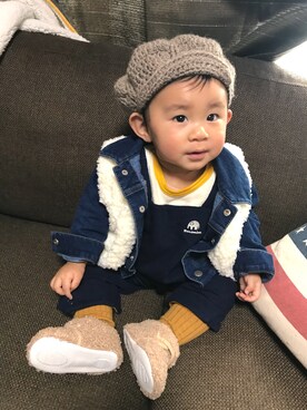 「Moujonjon（ムージョンジョン）のアイテム（ママ＆ベビー）」を使った、SORAさん（キッズ・80cm）の秋コーディネート