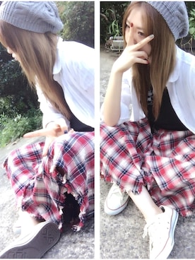 「CECIL McBEE（セシルマクビー）のアイテム（ハンチング/ベレー帽）」を使った、よっぴさん（レディース・159cm）の秋コーディネート