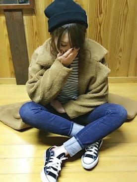 「UNIQLO（ユニクロ）のWOMEN ウルトラストレッチジーンズ（デニムパンツ）」を使った、よっぴさん（レディース・159cm）の冬コーディネート