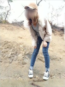 「UNIQLO（ユニクロ）のWOMEN ウルトラストレッチジーンズ（デニムパンツ）」を使った、よっぴさん（レディース・159cm）の春コーディネート