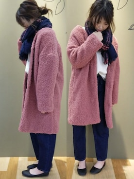 「アイテム（ダウンジャケット/コート、ピンク系）」を使った、よっぴさん（レディース・159cm）の秋コーディネート