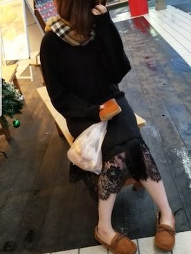 「チェックマフラー」｜「アイテム（その他）」を使った、よっぴさん（レディース・159cm）の冬コーディネート