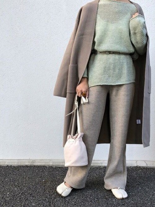coat-02020 ウール混 ニットガウンコート グレージュを使った人気ファッションコーディネート - WEAR
